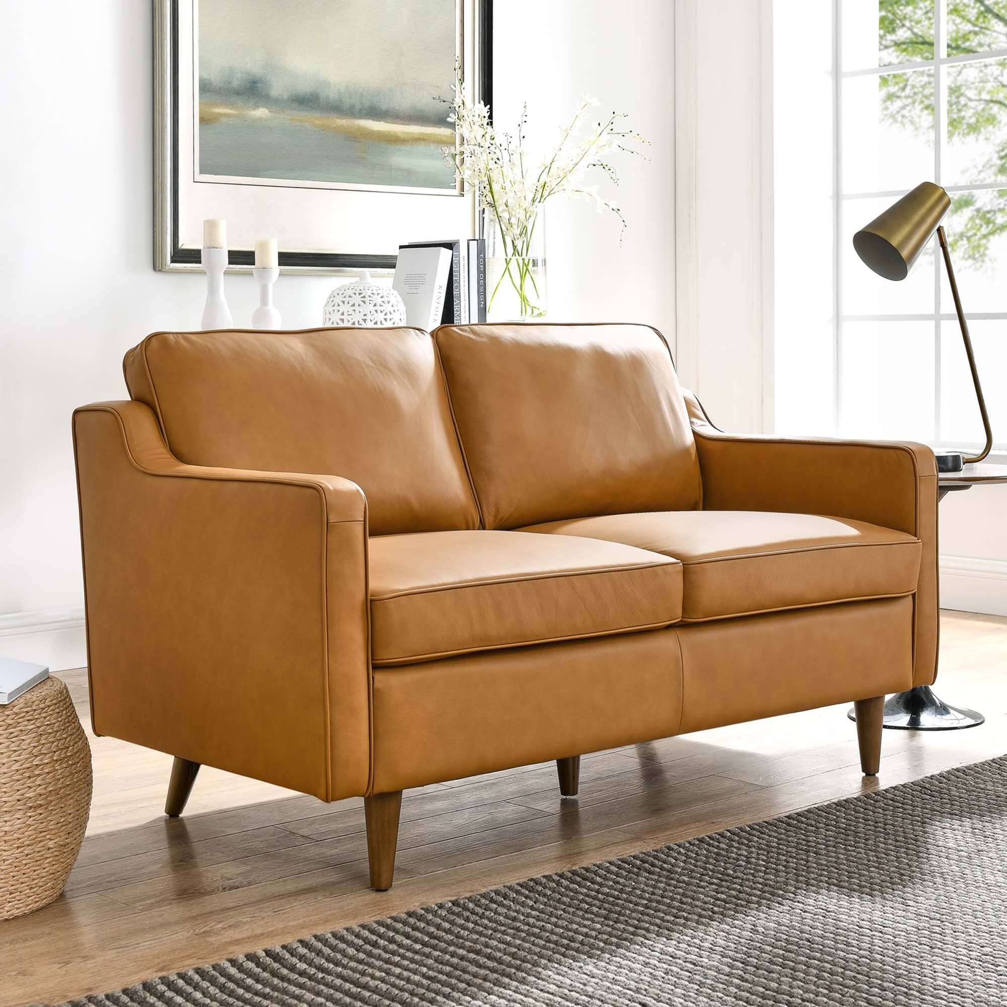 Impart Genuine Leather Loveseat by Modway - Tan