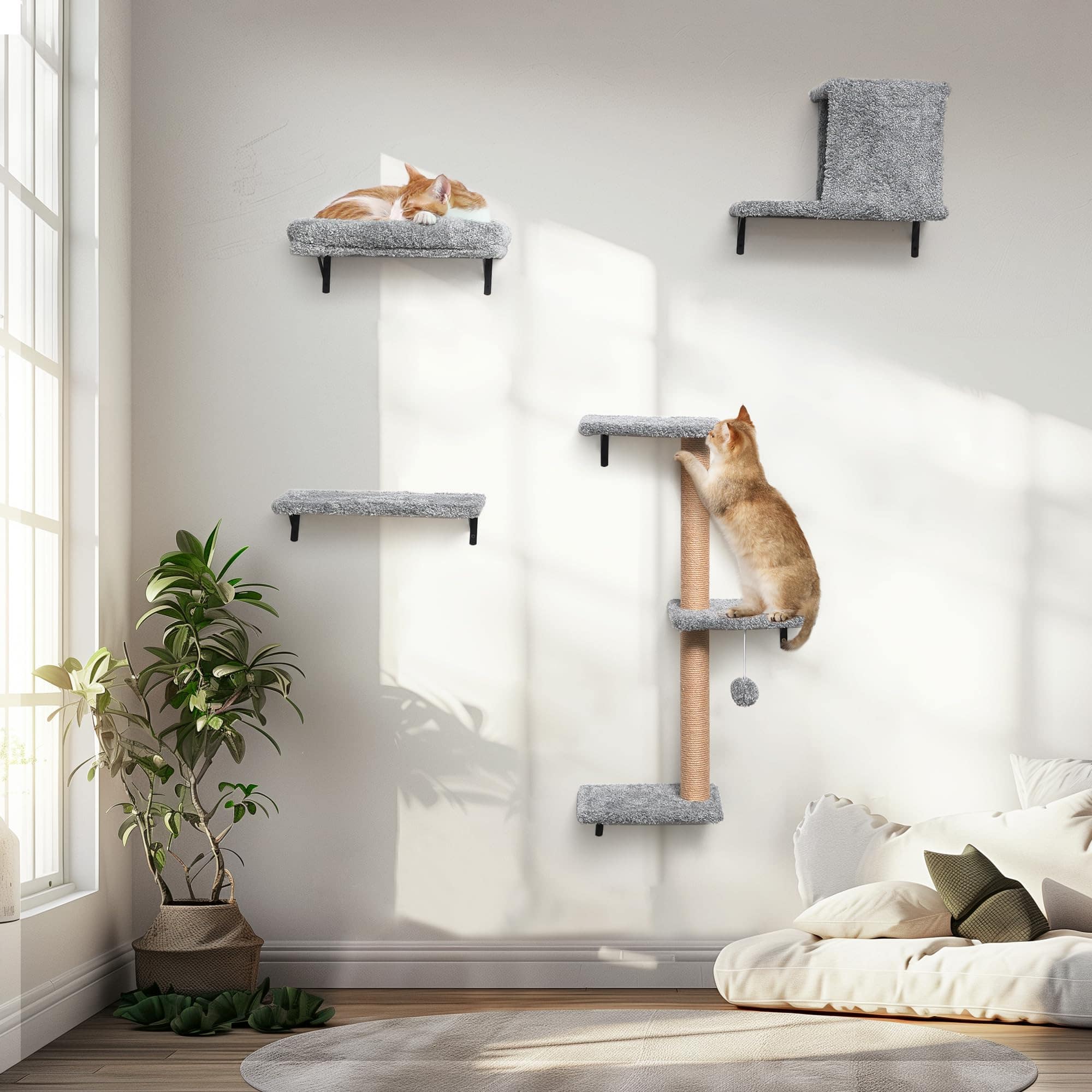 Hirose Alice - Cat Wall Shelves Stable & Safe 1 Furniture Wooden Climbing With For Drywall - Light Gray (with no hammock)