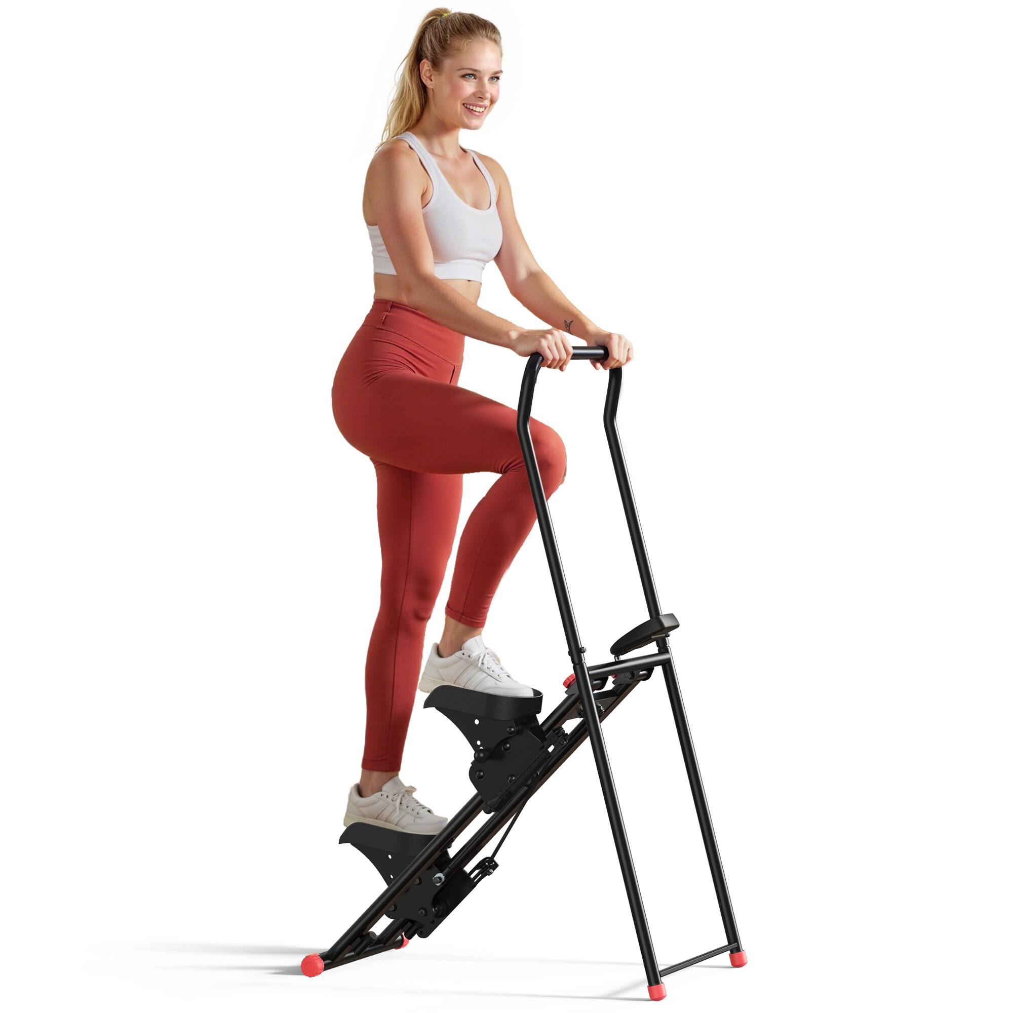 Back. MERACH - MERACH Vertical Climber Stair Stepper Machine Full Body Workout Home Gym Exercis Adjustable Handlebar & Pedals - Black and red.