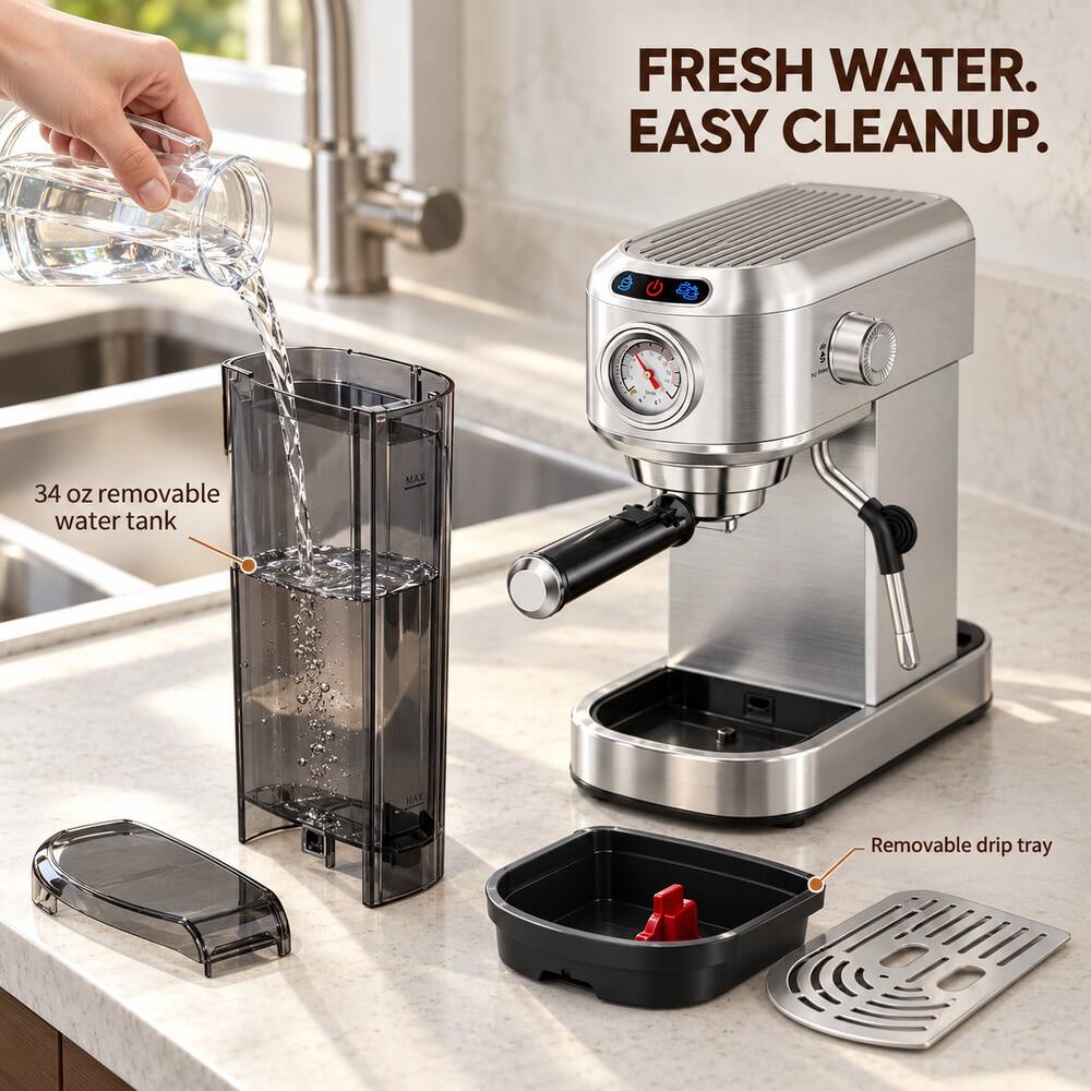 Tolife Compact 20 Bar Espresso Machine with Milk Frother and 34 Oz ...