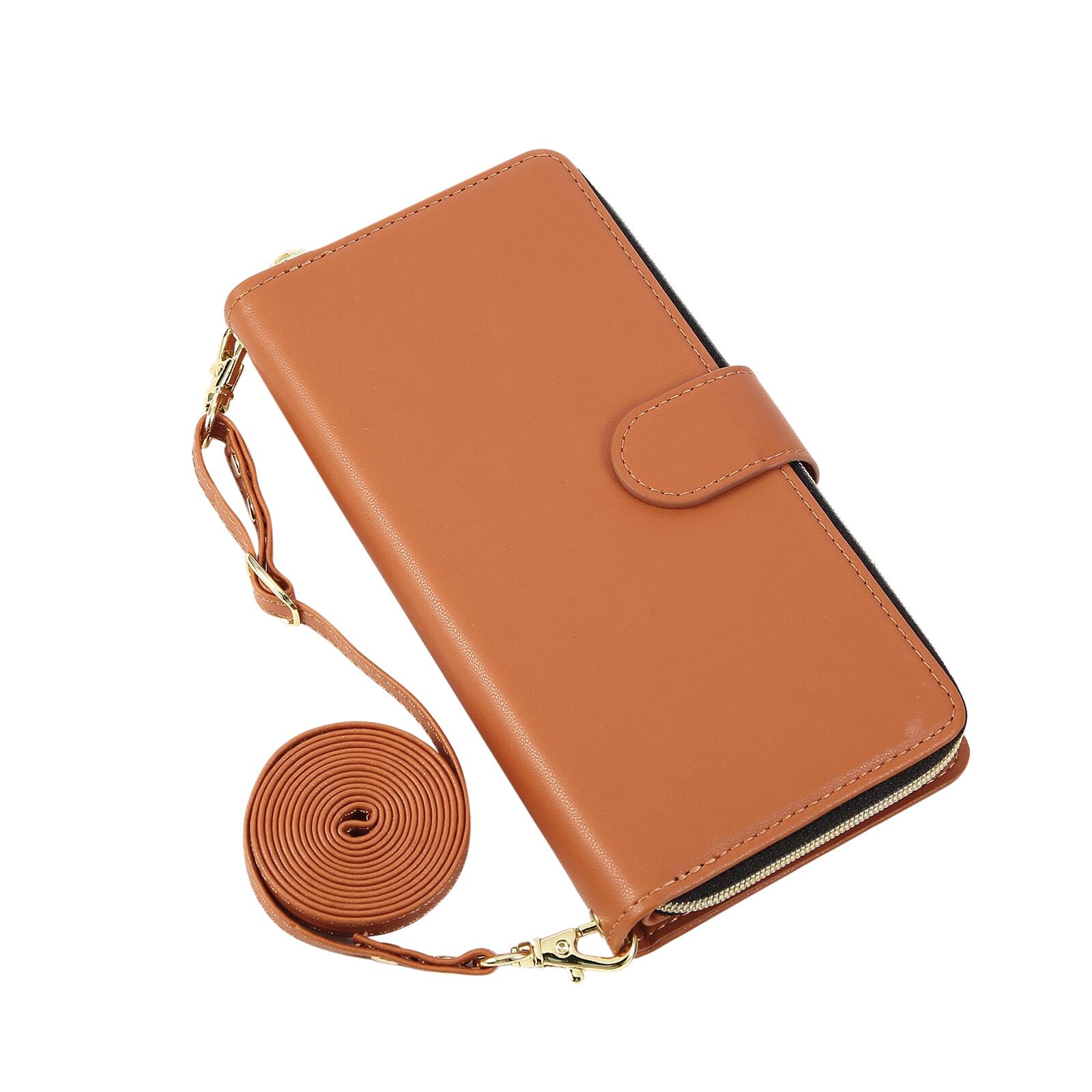 Alt View 3. Dteck - Crossbody Wallet Case for Apple iPhone 17 Pro Max, Shockproof Zipper Pocket PU Leather Folio Cover with 9 Card Slots - Brown.