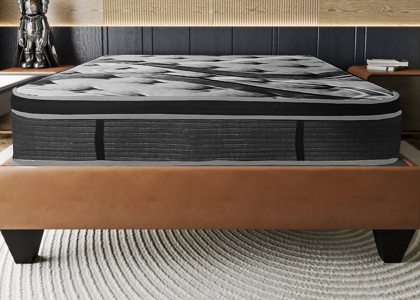 Alt View 4. Glintex - 14 Inch Euro Top Queen Mattress with Memory Foam and Pocket Coil Support - Dark Gray.