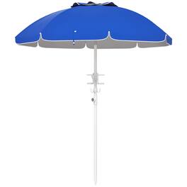 Outsunny - 5.7' Portable Beach Umbrella with Tilt, Adjustable Height, 2 Cup Holders & Hooks - Blue