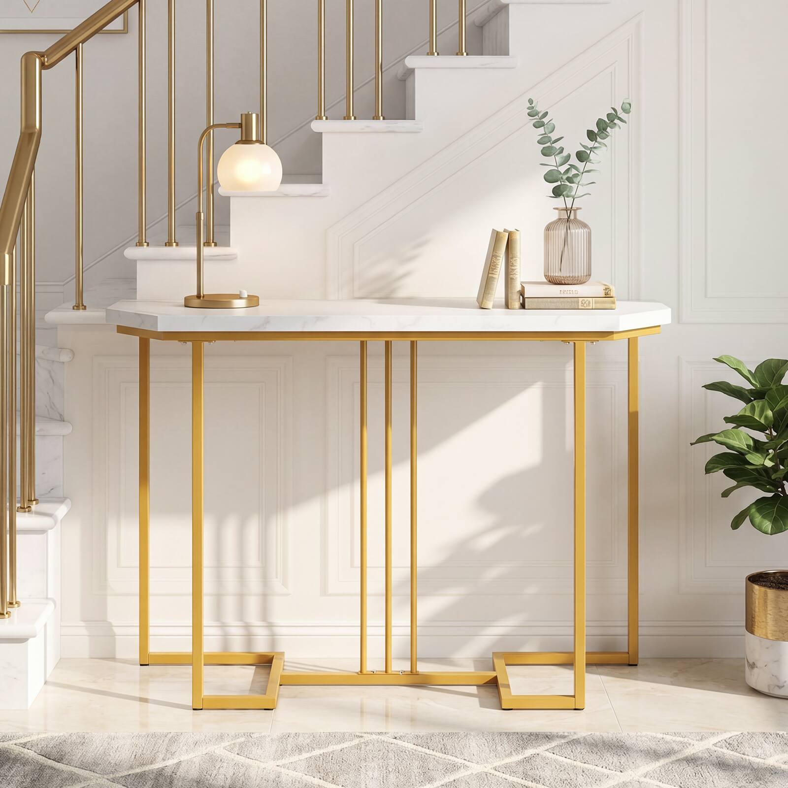 Alt View 5. Costway - Costway Console Table, Narrow Entryway Table, Luxury Sofa Table for Living Room, Hallway - Golden+White.