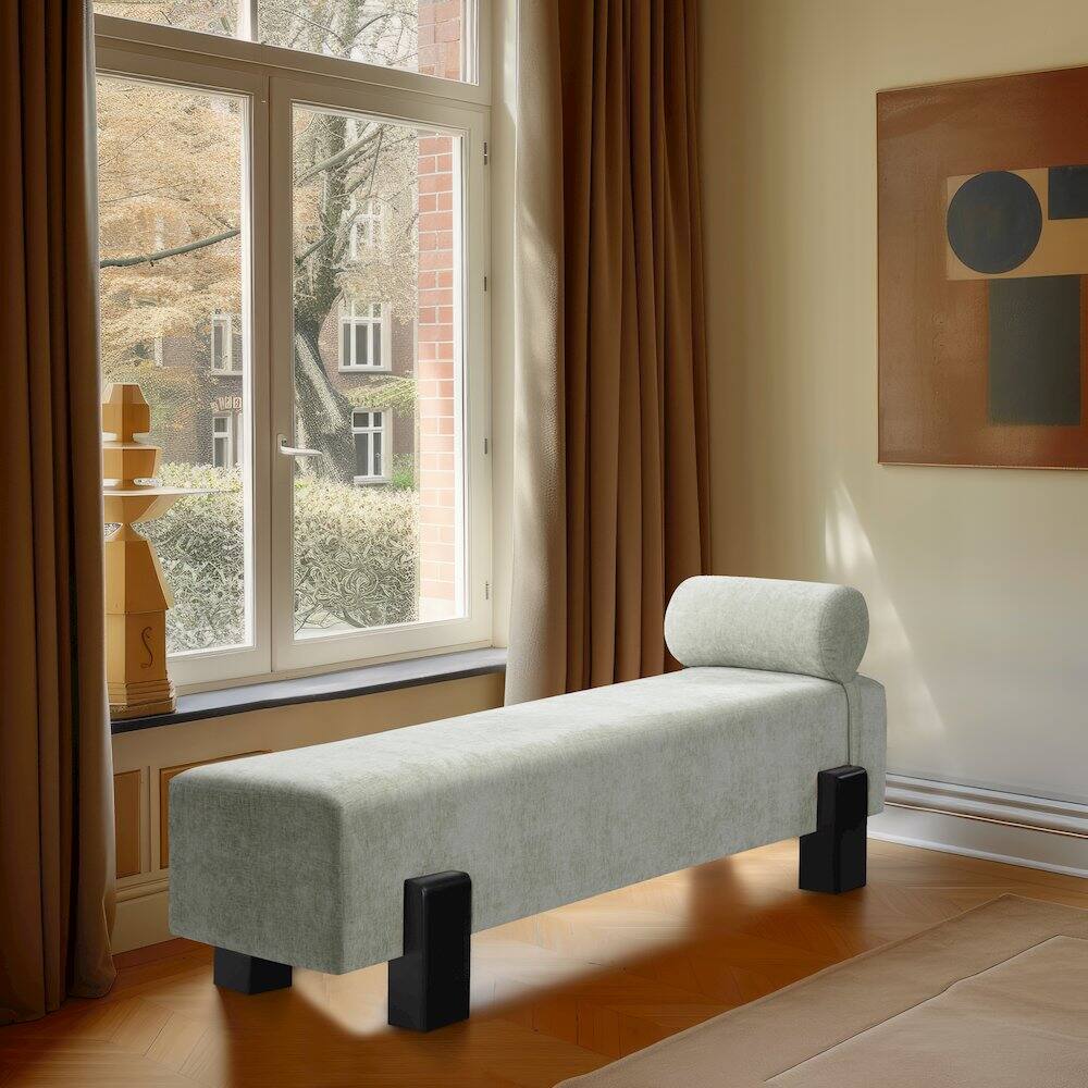 Alt View 1. Meridian Furniture - Edison Mint Green Chenille Fabric Bench - Blue.