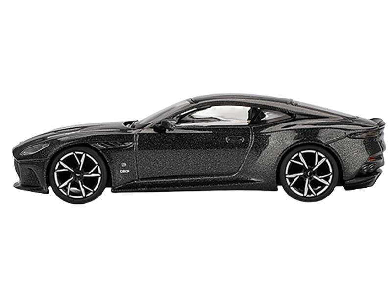 Angle. Mini GT - Aston Martin DBS RHD (Right Hand Drive) "007 Edition" Black Metallic Limited Edition 1/64 Diecast Model Car by Mini GT - Black.