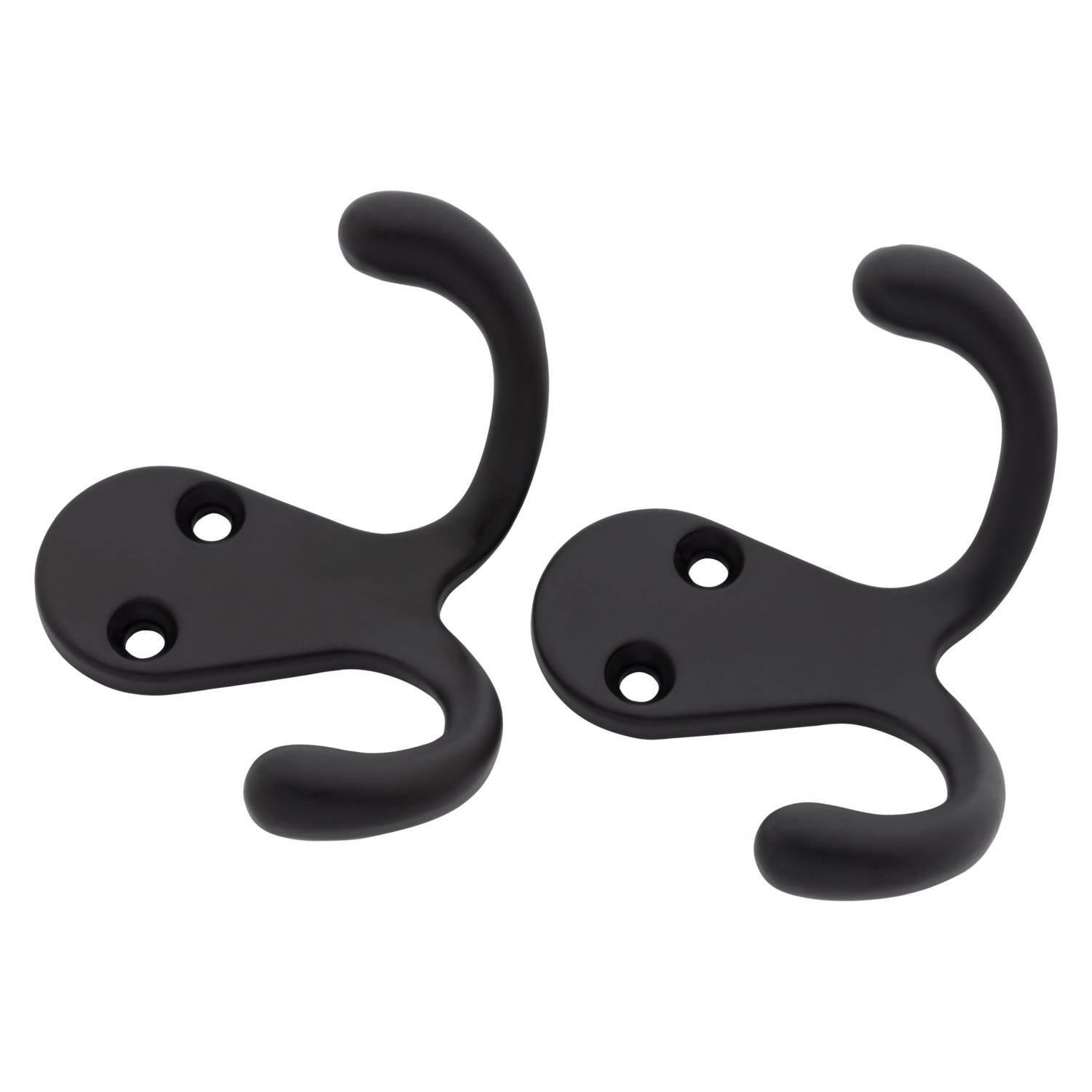 Front. National - National Hardware Medium Matte Black Metal 1.76 in. L Double Hook 35 lb 2 pk - Black.