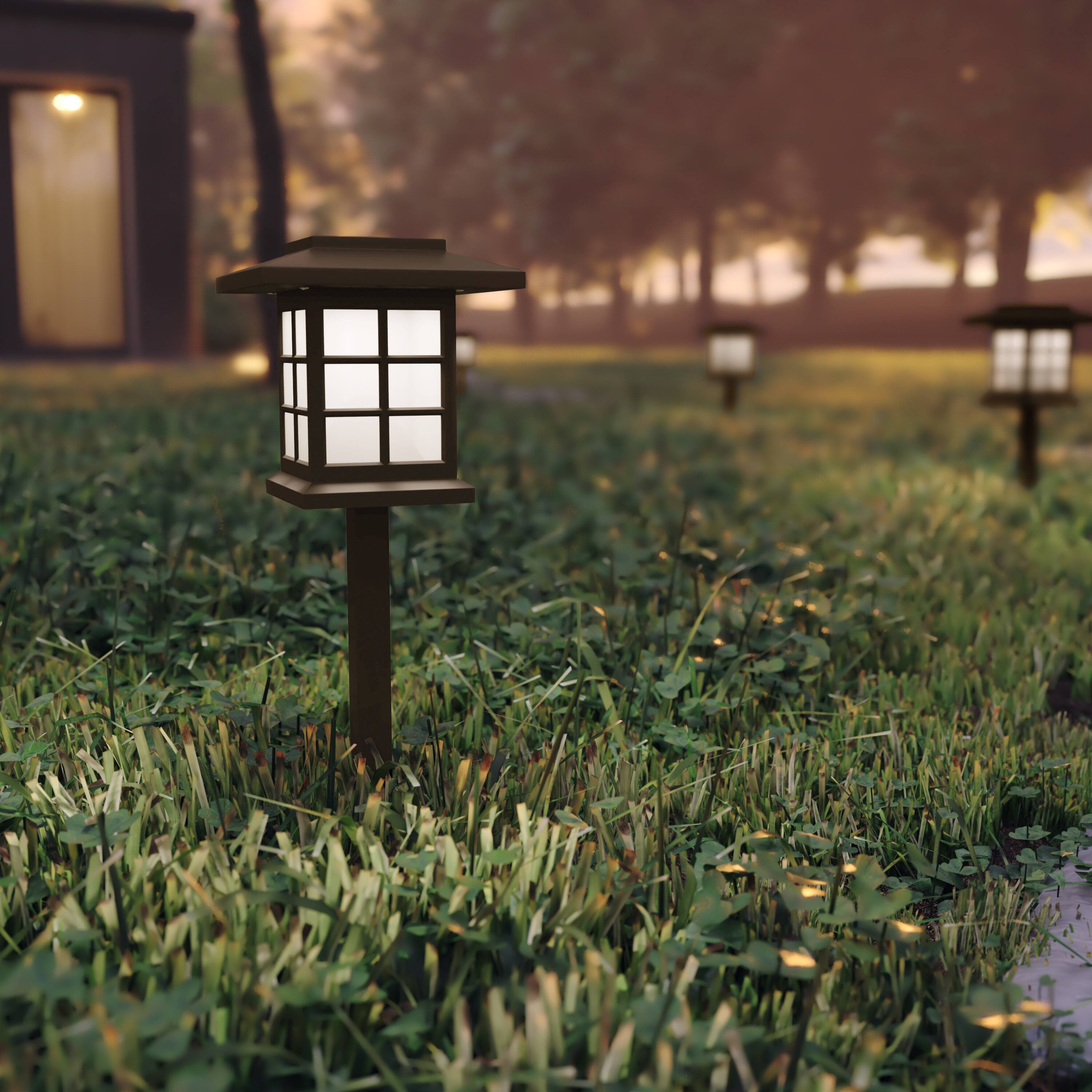 Alt View 1. Emma + Oliver - Lantern Style Outdoor Solar LED Landscaping Lights - Polypropylene - Set of 8 - Brown.