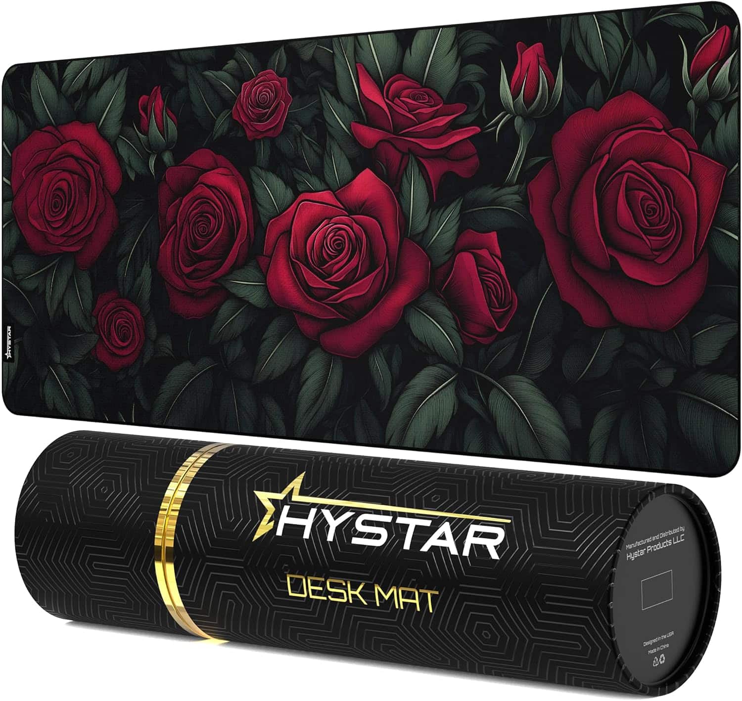 Hystar - Extended Gaming Mouse Pad | XXL 36" x 16" | 5mm Thick, Waterproof Surface, Polyester Fabric, and Rubber Base | Bloom - Red