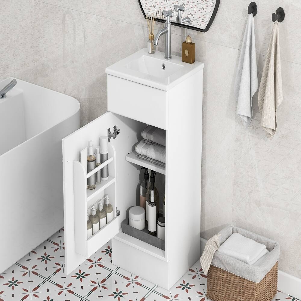 Alt View 6. Loheer - Loheer 18 inch bathroom vanity with sink White Freestanding Cabinet - White.