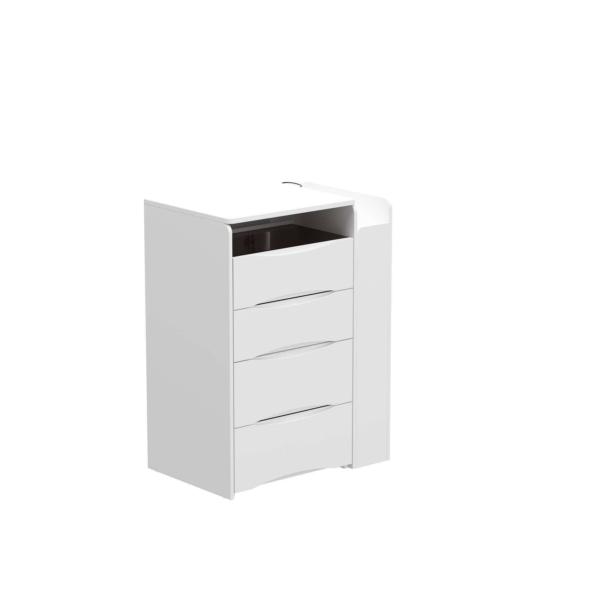 Front. Famapy - 3-in-1 Flip Vanity Desk with Pull-Out Shelf & LED Mirror - Space Saving Makeup Station Bedside Table - White.