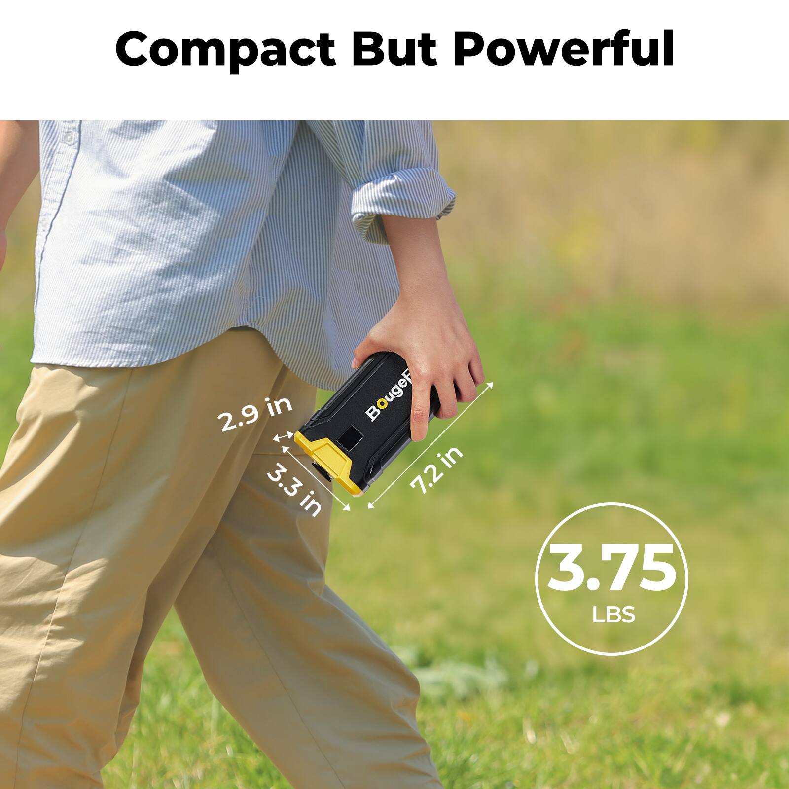 Compact But Powerful  
2.9 in x 3.3 in x 7.2 in  
3.75 LBS
