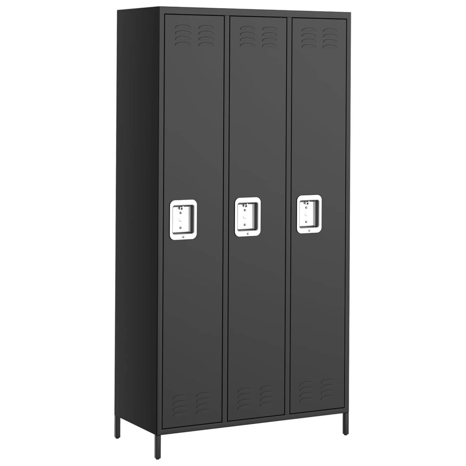 Front. Qeetex - Heavy Duty 3 Doors Steel Storage Locker Cabinet for Home, Office, School, Gym, Warehouse - Black.