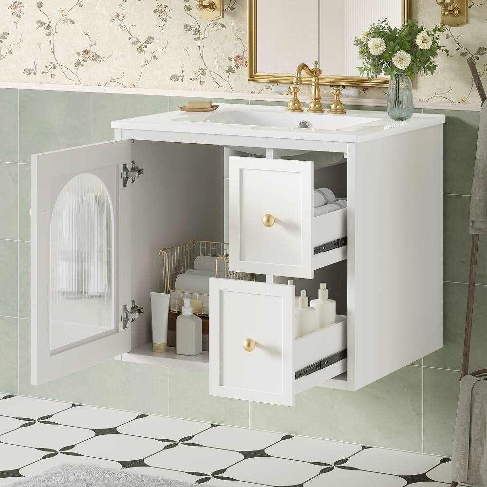 Angle. Loheer - Loheer 24 inch wall mounted bathroom vanity White Floating Vanity with Sink for Small Space - White.