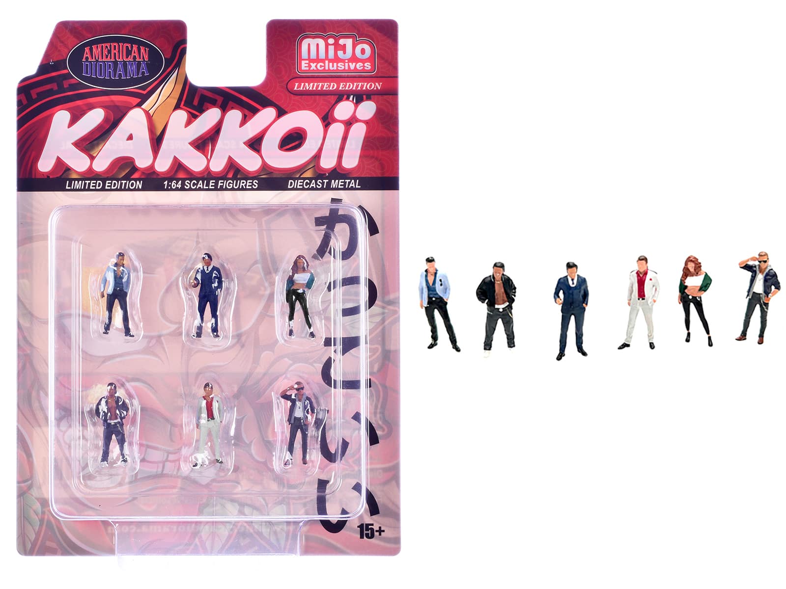 "Kakkoii" 6 piece Diecast Figures Set 1/64 Scale Models by American Diorama - Multi