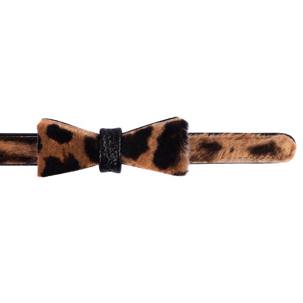 Angle. PoisePup - Cute Handmade Genuine Soft Full Grain Leather Dog Bow Tie - Leopard.