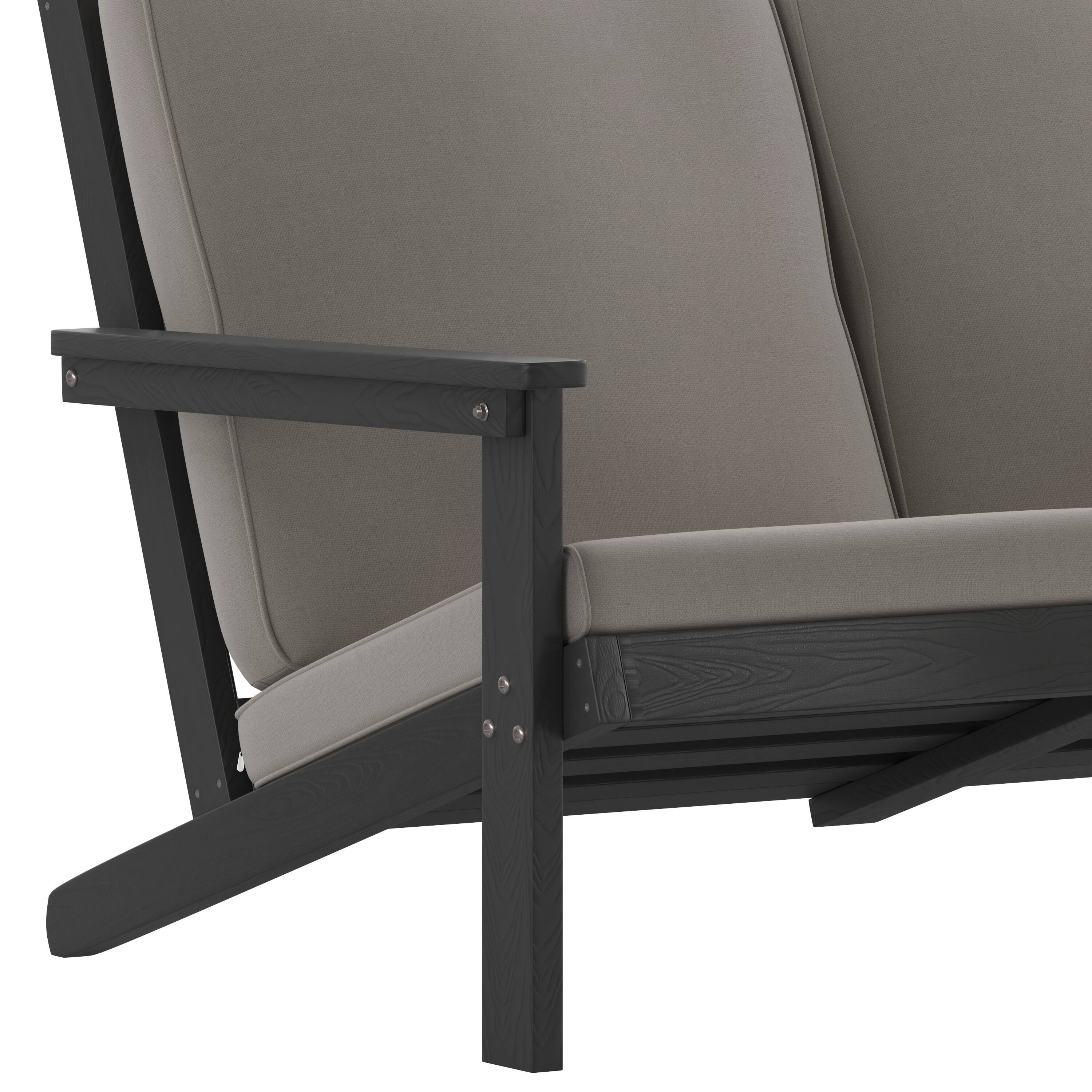 Alt View 10. Emma + Oliver - Hammond All-Weather Polyresin Adirondack Loveseat with Deep Seat and Comfortable Back & Seat Cushions - Gray Cushions/Black Frame.