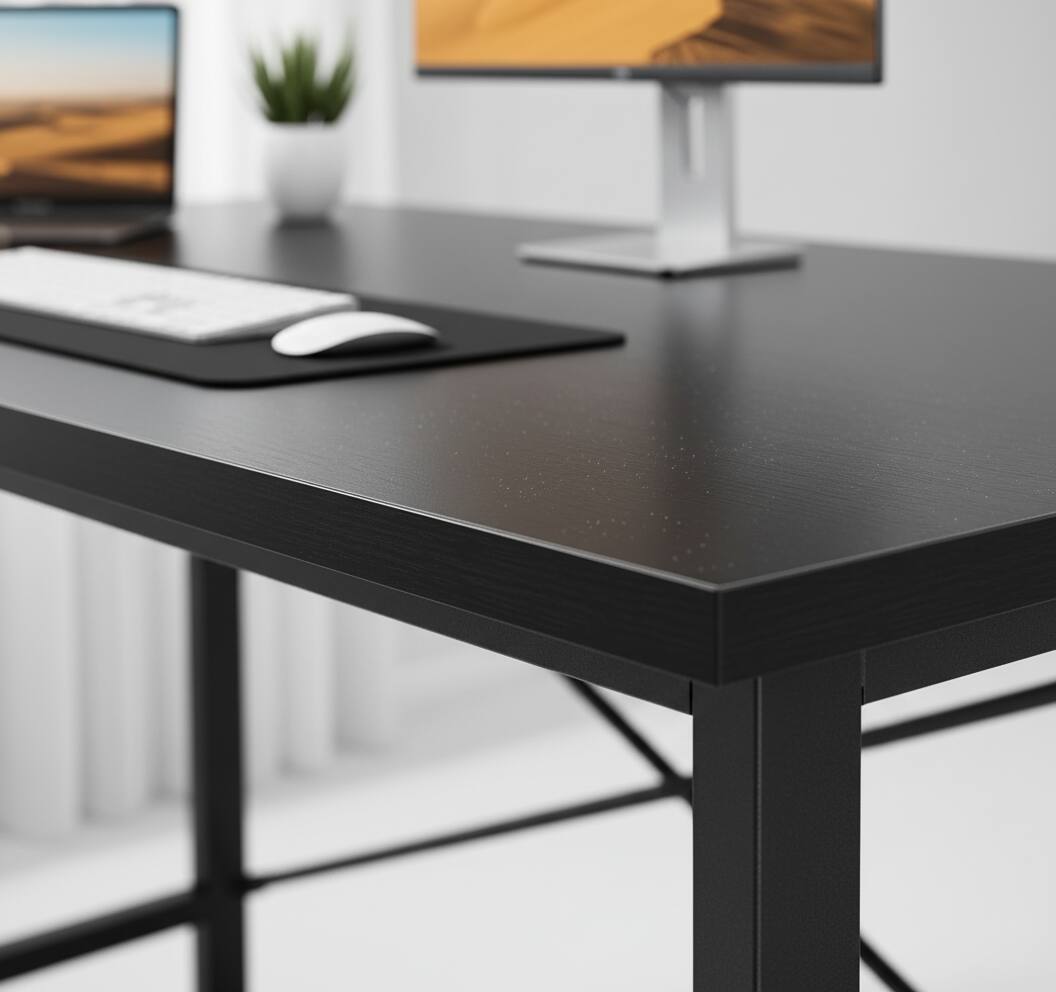 Left. AOITUN - 44 Inch Black Computer Desk, Minimalist Writing Table with Metal X-Frame, Small Home Office Study Table - Black.