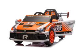 BreeBe - 12V Kids Ride On Car w/ One-Button Start, Forward/Reverse, High/Low Speed, Music, Lights, Seat Belt, RC, Suspension - Orange