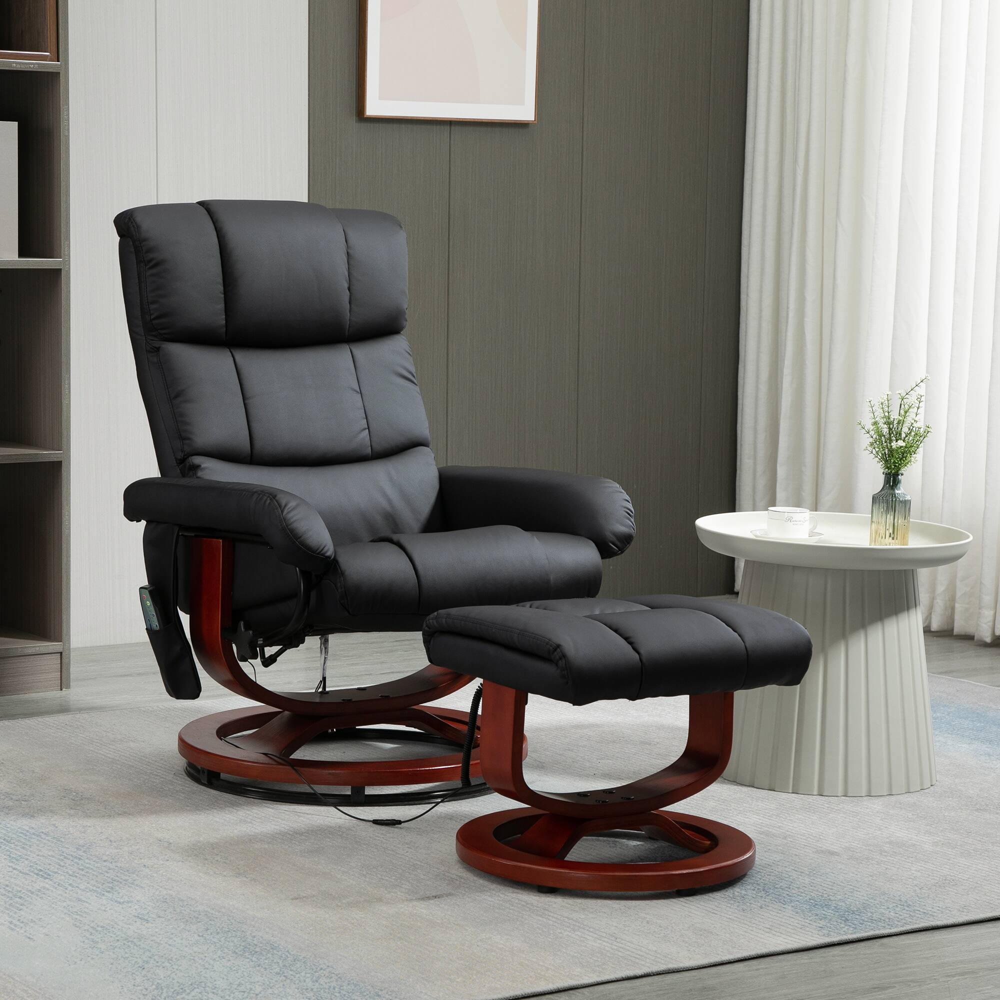Angle. Homcom - Massage Recliner Chair with Ottoman, Swivel Recliner and Footrest, Faux Leather Reclining Chair with Remote Control - Black.