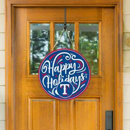 Evergreen Enterprises - Texas Rangers 18" Happy Holidays Wooden Round Door Sign - Multicolor