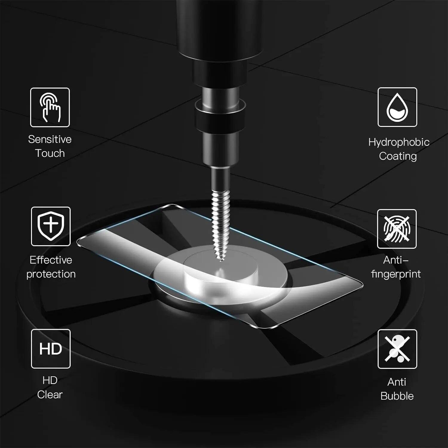 Sensitive Touch  
Hydrophobic Coating  

Effective protection  
Anti-fingerprint  
HD Clear  
Anti Bubble