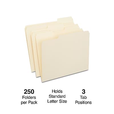 250 Folders per Pack  
Holds 3 Standard Tab Letter Size Positions