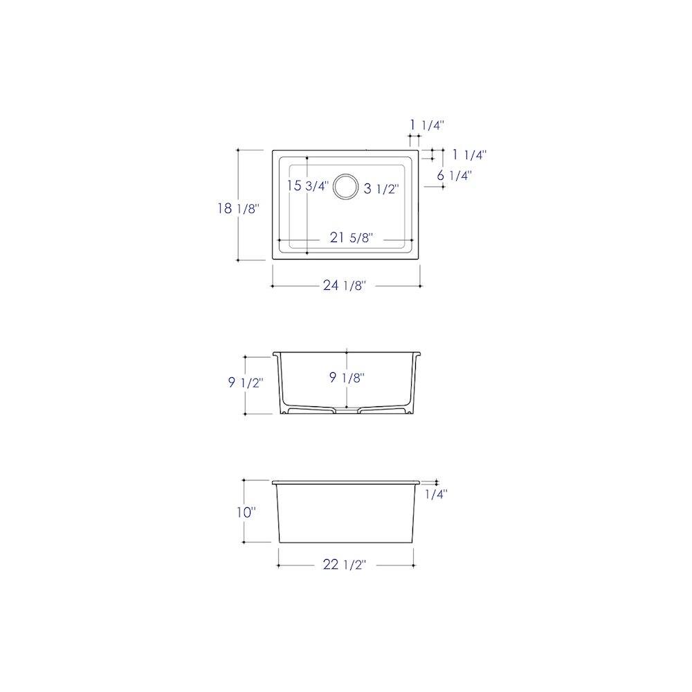 18 1/8"  
15 3/4"  
1 1/4"  
21 5/8"  
24 1/8"  
9 1/2"  
9 1/8"  
10"  
1/4"  
22 1/2"  

3 1/2"  
6 1/4"  
1 1/4"  
1 1/4"  
5/8"  
1/8"  
1/8"  
1/4"  
1/2"