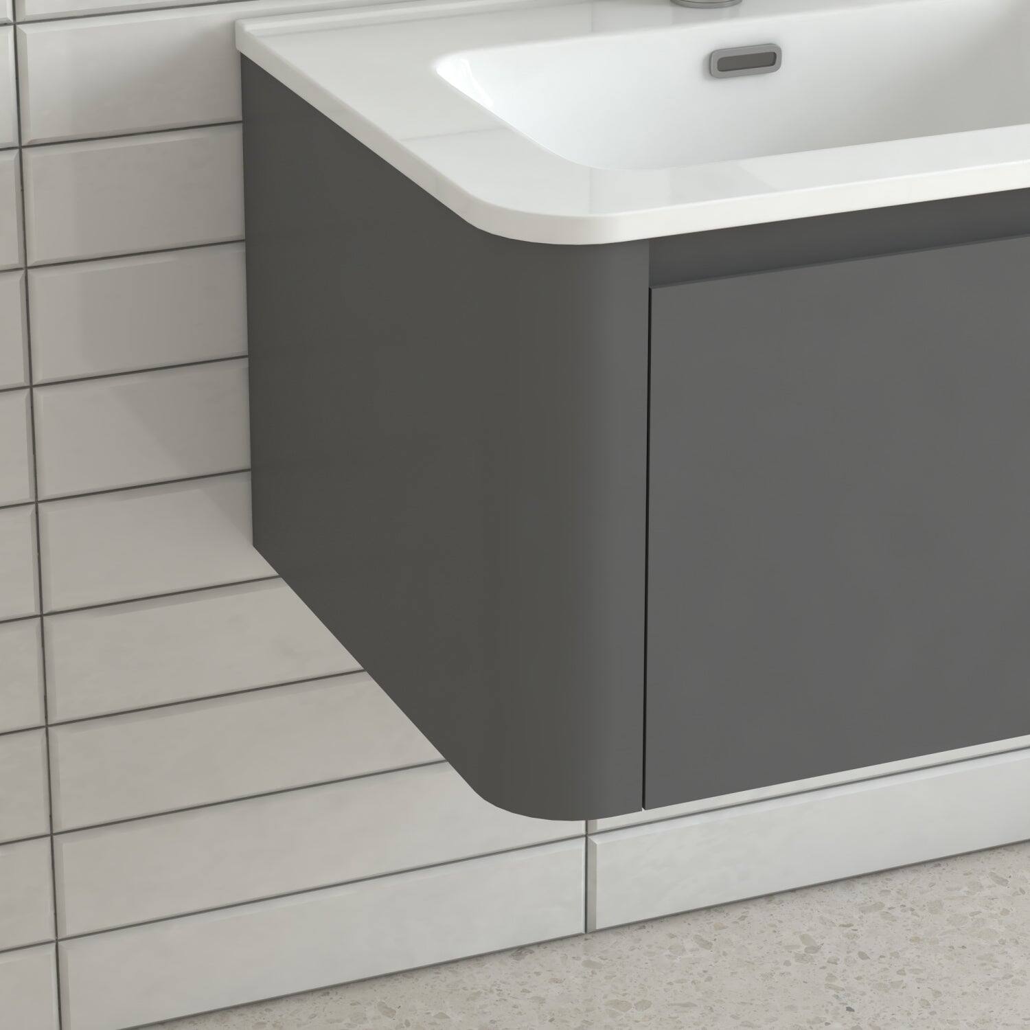 Back. Boyel Living - 24 in Grey Wall-Mounted Bathroom Vanity with Soft-Close Drawer Ceramic Integrated Basin PET Waterproof Finish - Gray.