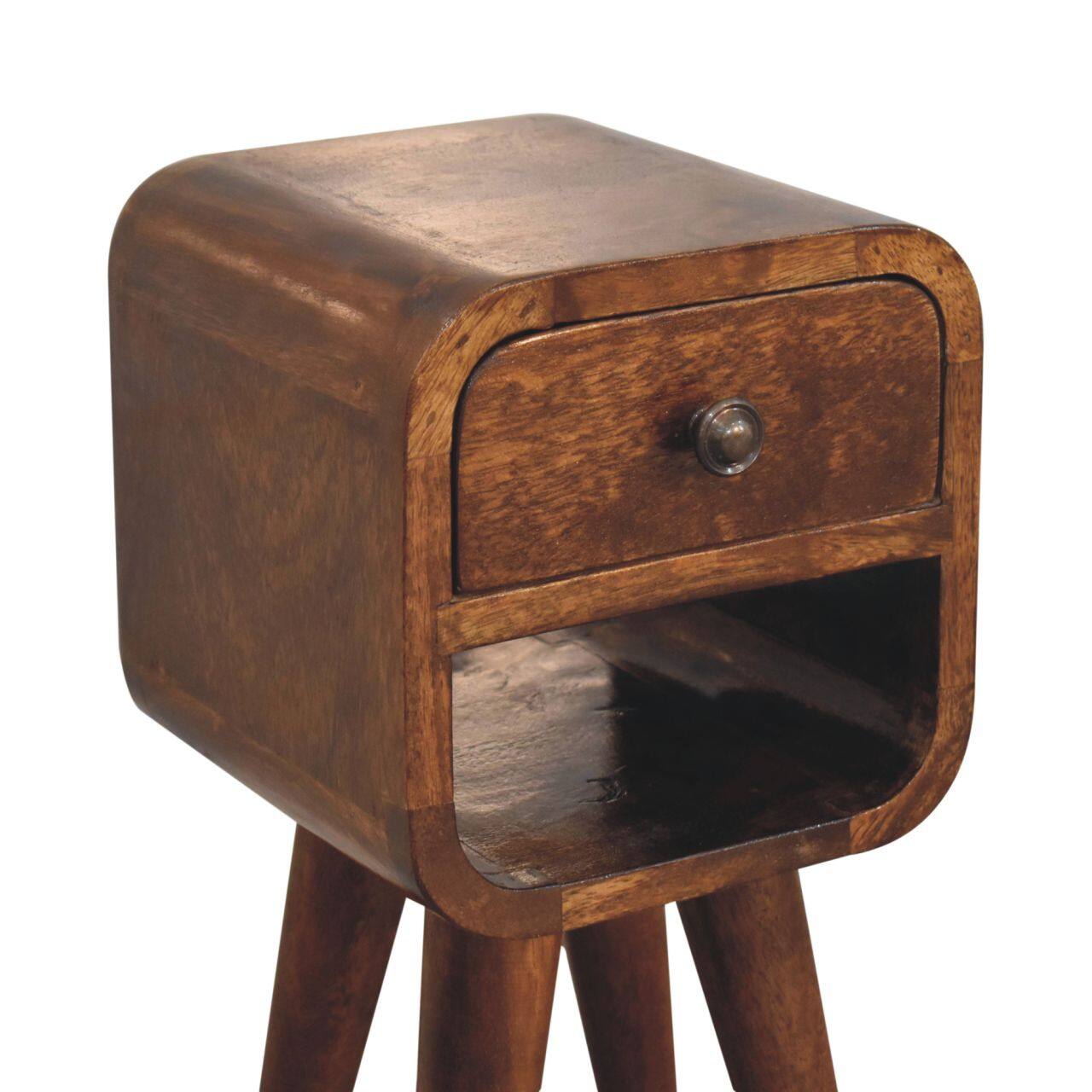 Alt View 2. Artisan Furniture - Artisan Furniture Solid Wood Extra Mini Chestnut Curve Lower Bedside, 1 Drawer, 1 Open Slot, Dark Brown - Dark Brown.