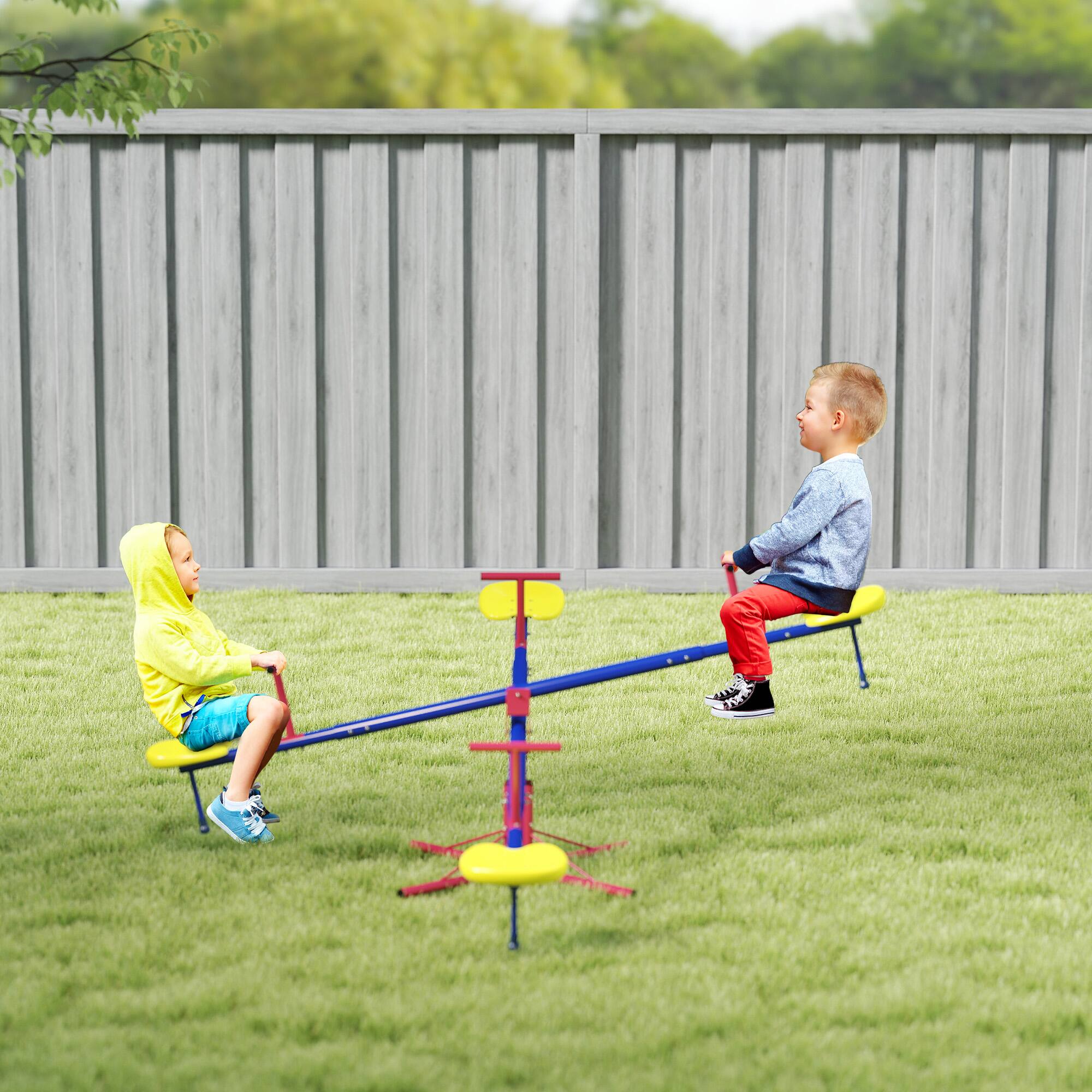 Angle. Outsunny - Kids Seesaw Swivel Teeter Totter with 360° Spinning, 4 Seater Seesaw Outdoor Playground Equipment for Backyard.