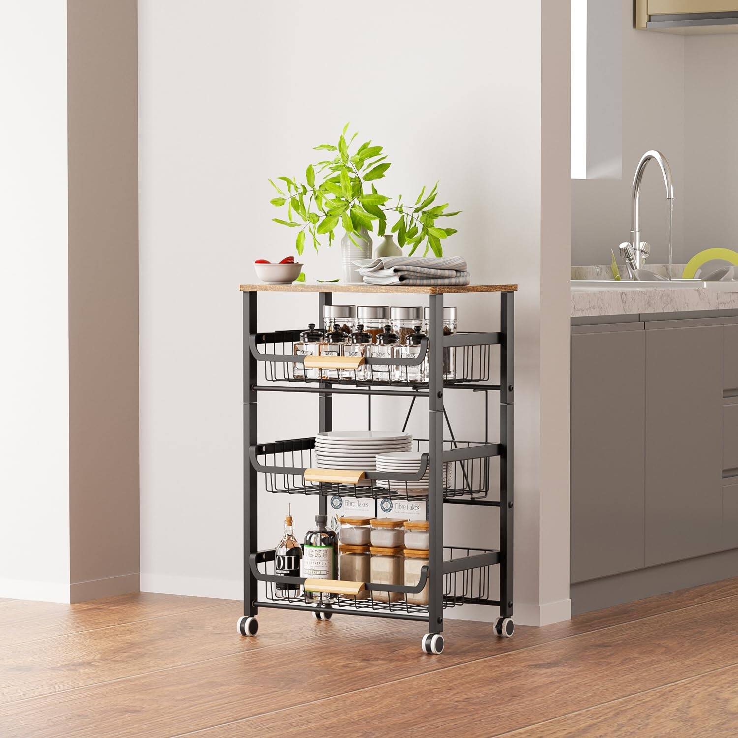 JETRANSPORT 4 layer Fruit Basket Kitchen Food Storage Organizer And ...
