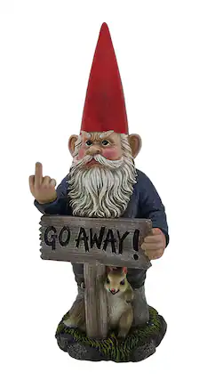 Front. Zeckos - Take A Hike Go Away Garden Gnome Un-Welcome Garden Statue - Blue.