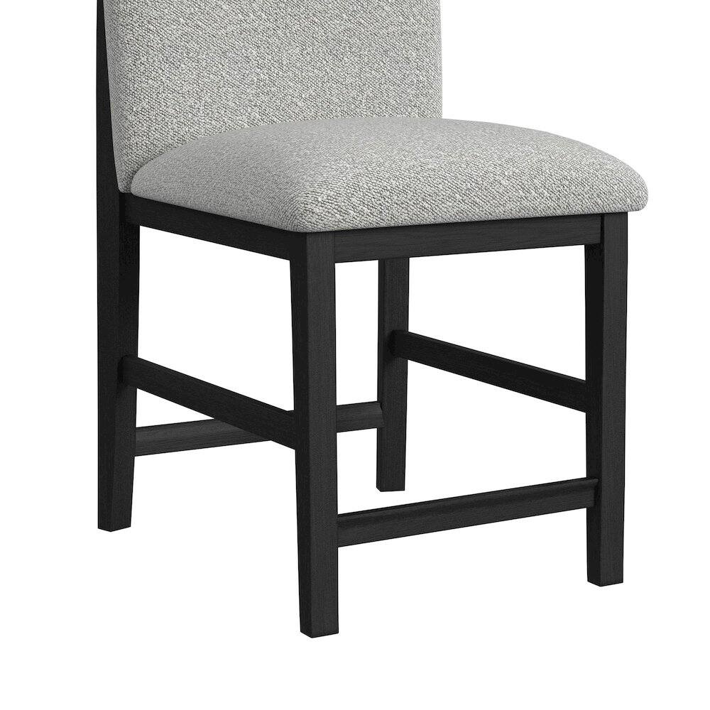 Angle. Picket House Furnishings - Canal Round Back Counter Stool with Grey Fabric in Black - Black.