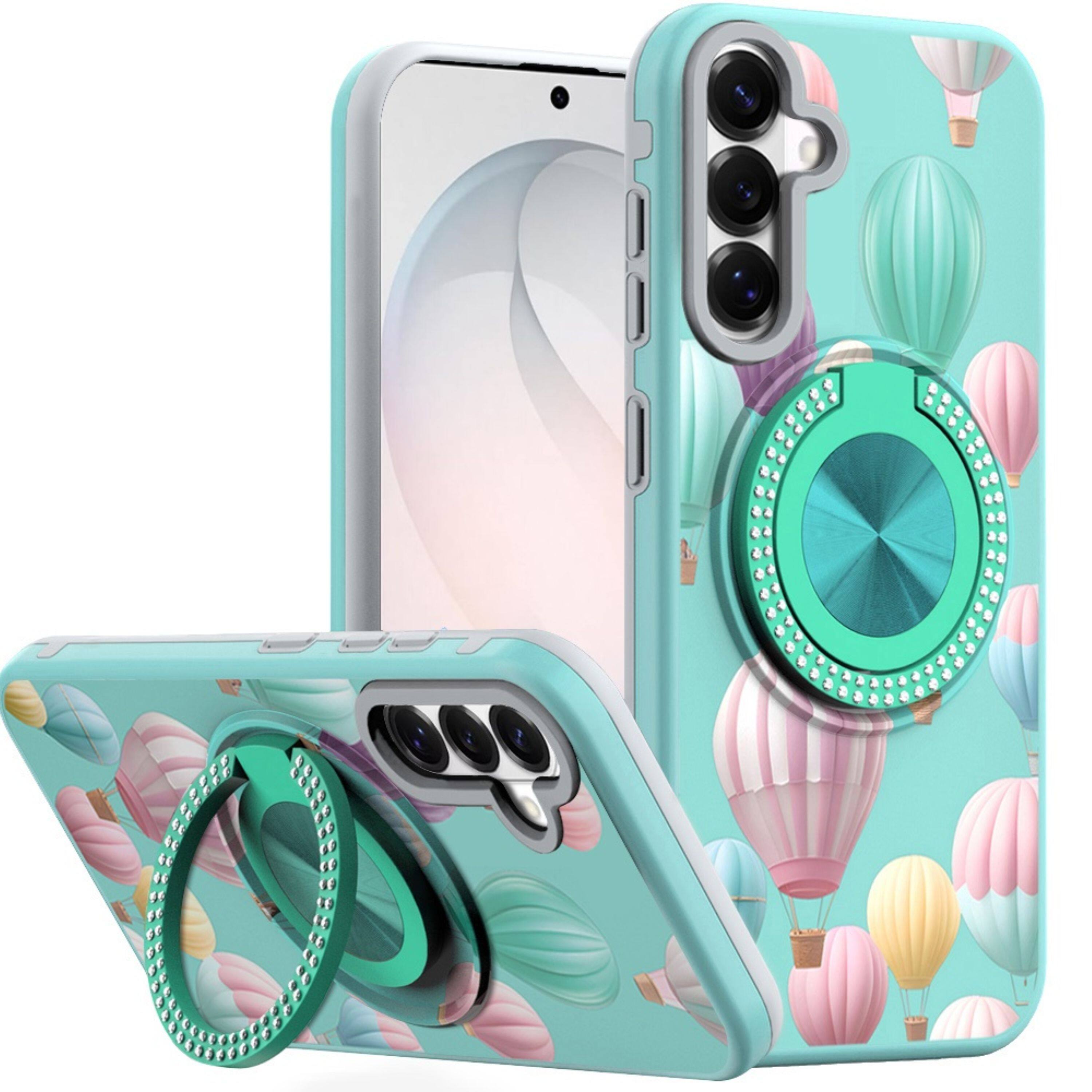 Front. Kitcheniva - Printed Design With 360 Bling Stand Cover Plus Tempered Glass For Samsung S26 FE Hot Air Balloon - Multicolor.