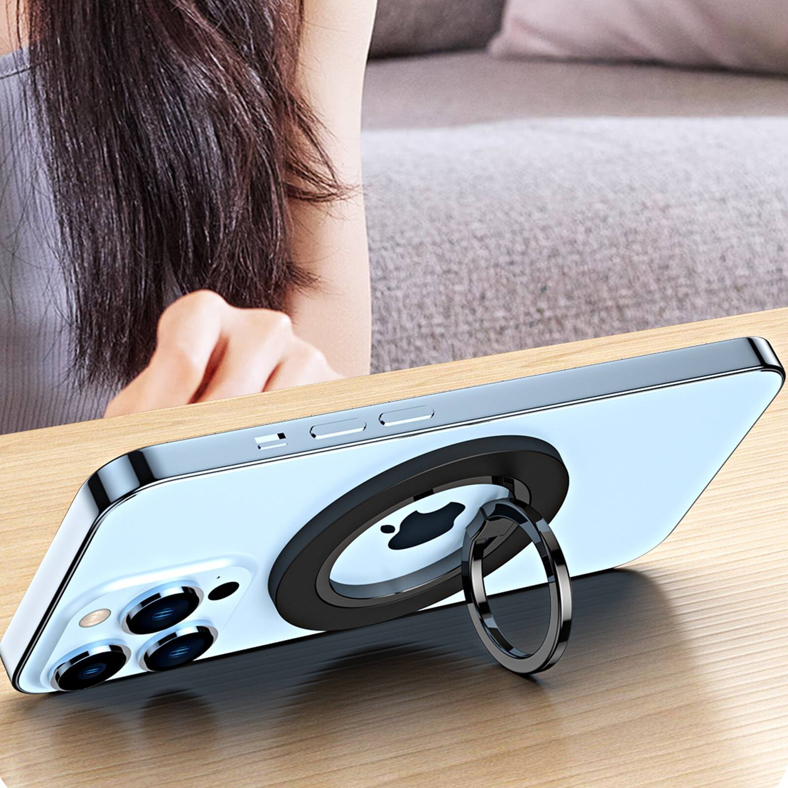 Alt View 4. UUCOVER - Magnetic Phone Ring Holder Compatible with MagSafe, Magnetic Cell Phone Finger Grip Stand 180° Rotating Metal Kickstand - Blue.