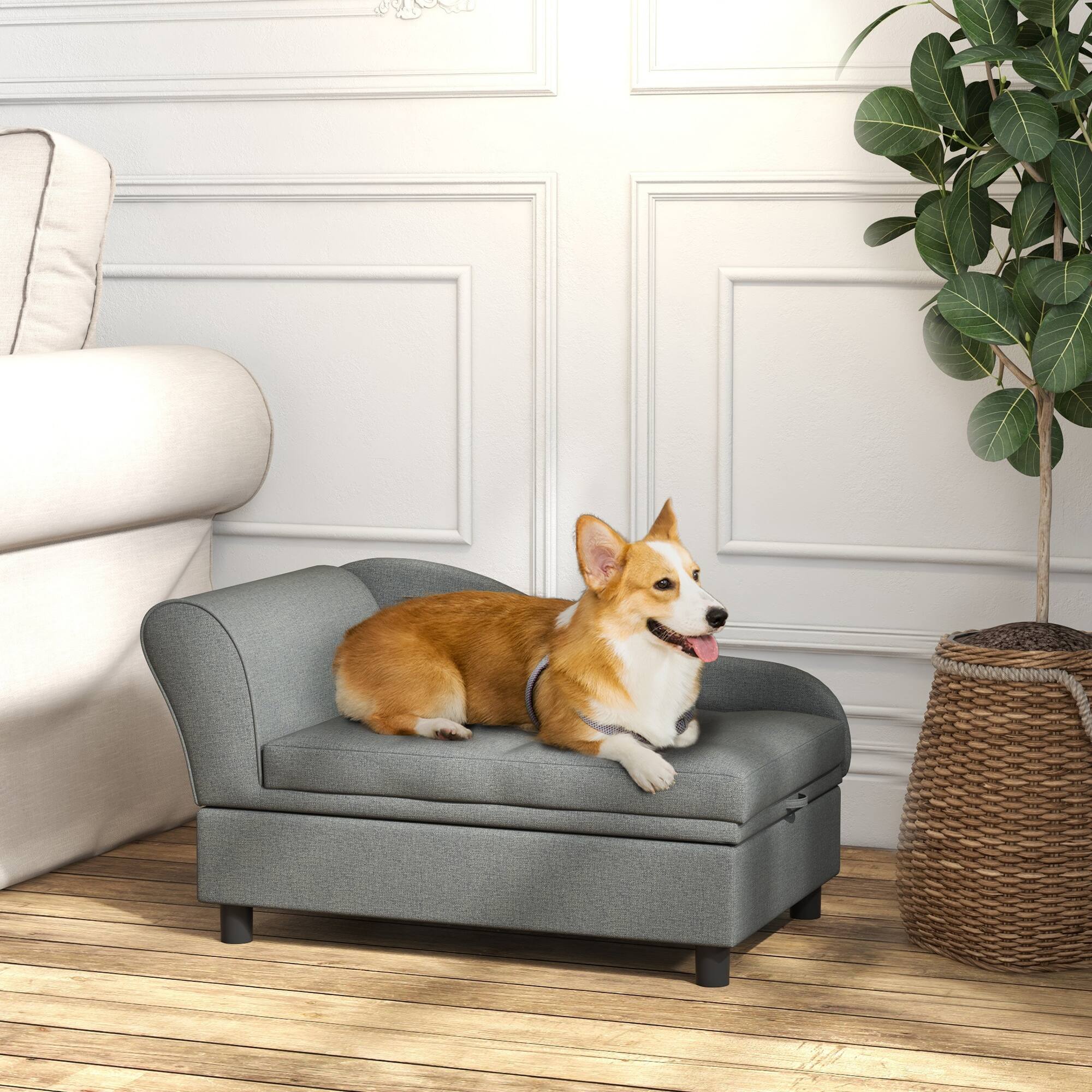Alt View 1. Pawhut - Sofa Dog Sofa for Small Dogs with Storage - Gray.