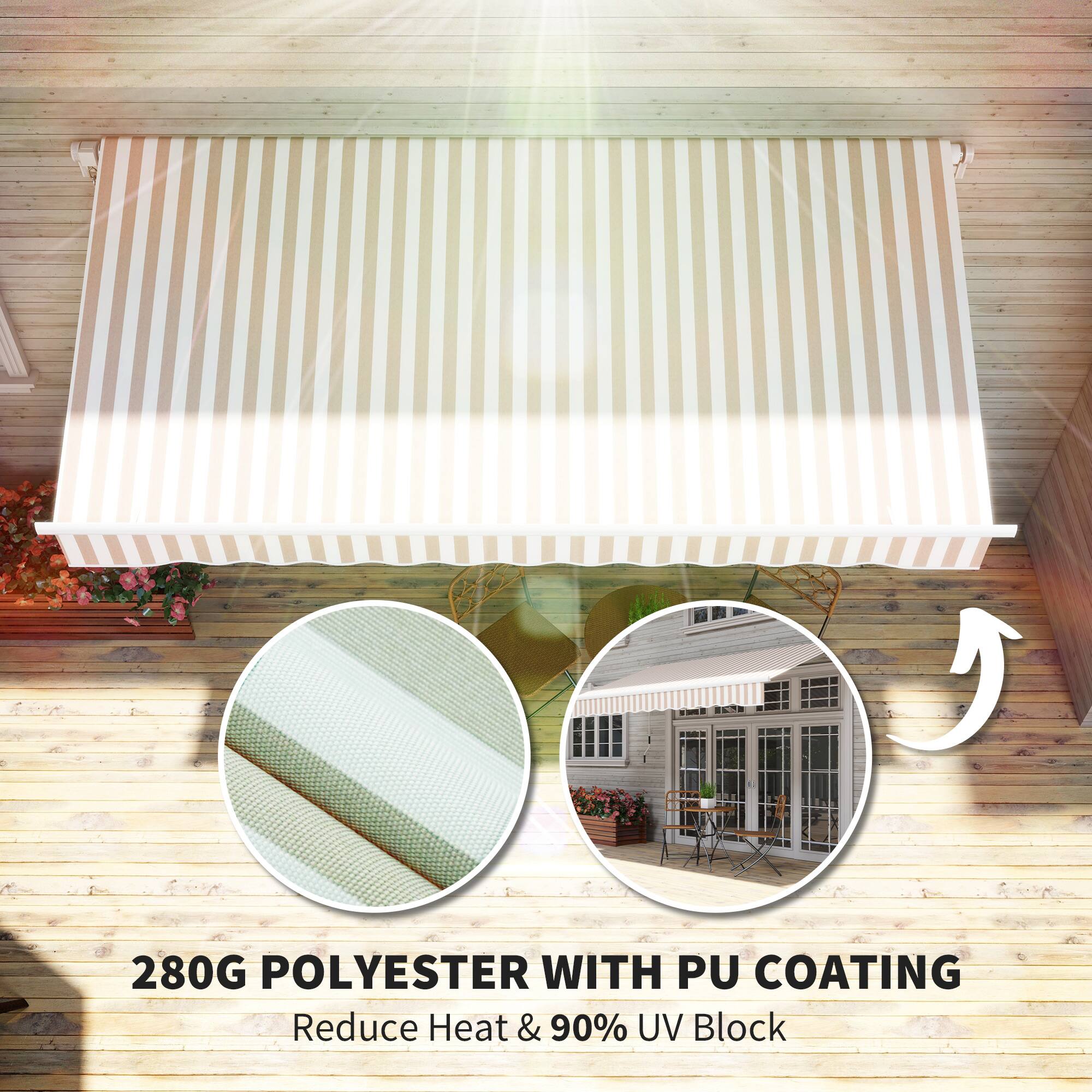 280G POLYESTER WITH PU COATING
Reduce Heat & 90% UV Block