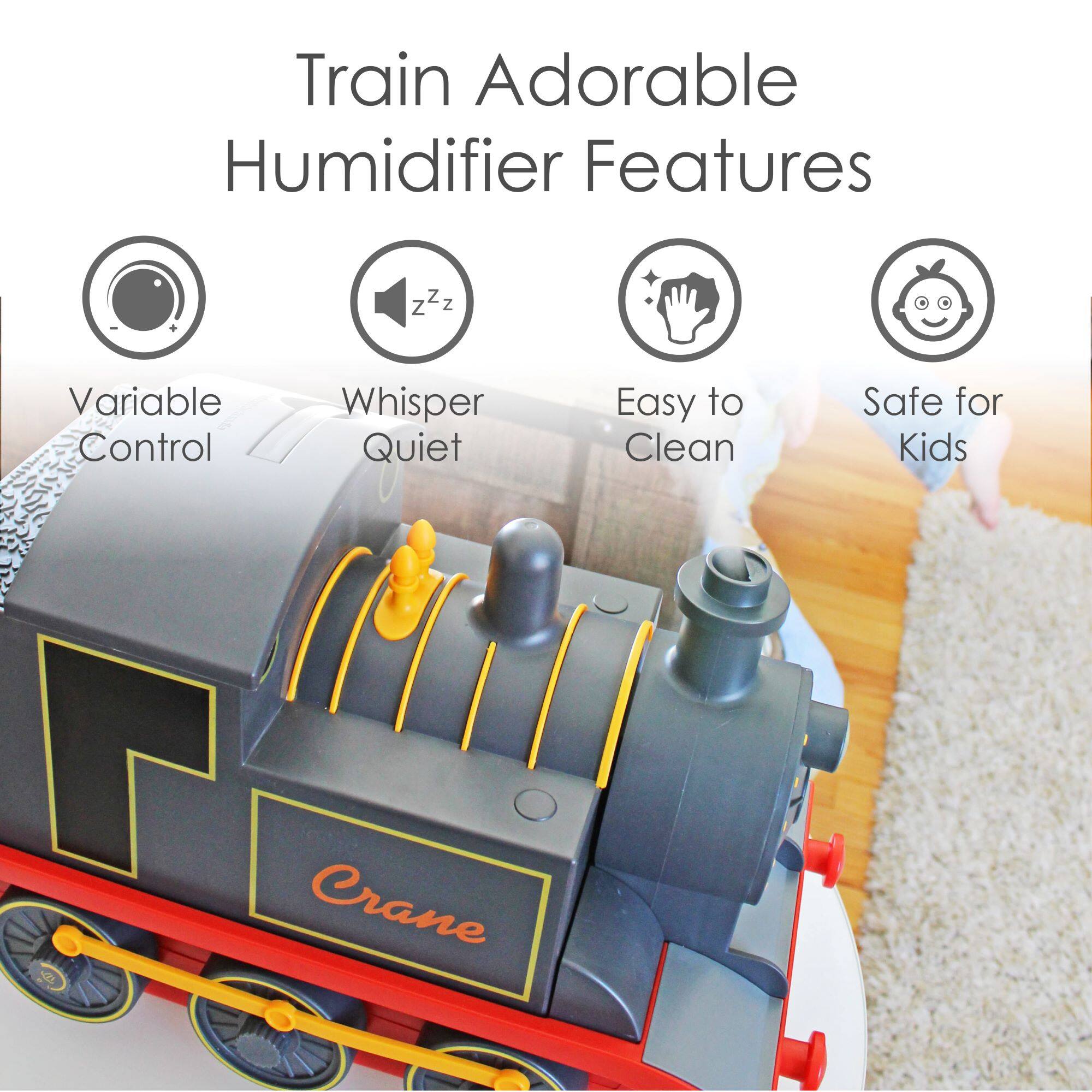 Train Adorable Humidifier Features: Variable Control, Whisper Quiet, Easy to Clean, Safe for Kids.