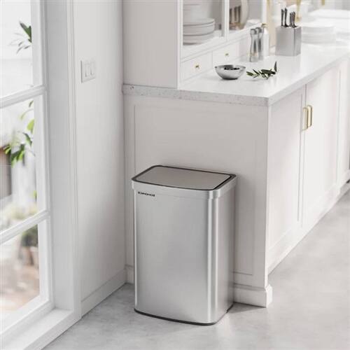 Left. Hivvago - 13-Gallon Stainless Steel Kitchen Trash Can with Hand Wave Motion Sensor Lid - Silver.