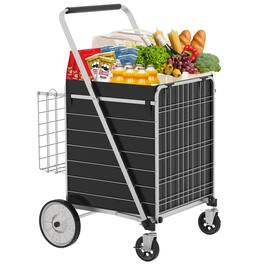Glintex - Bigger Super Jumbo Shopping Cart with Brake,Foldable Utility Shopping Carts,Double Basket and 360° Rolling Swivel Wheels - Gray
