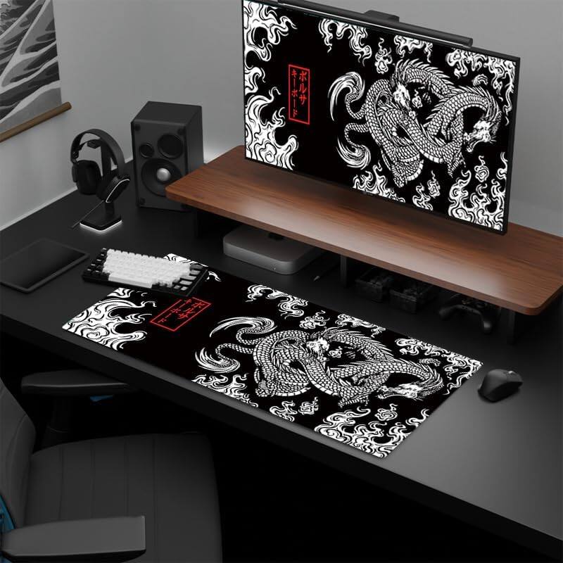 Left. Womier - Womier Gaming Mouse pad/Desk mat,hinese Dragon Mousepad,Stitched Edges with Non-Slip Rubber Base - Black.