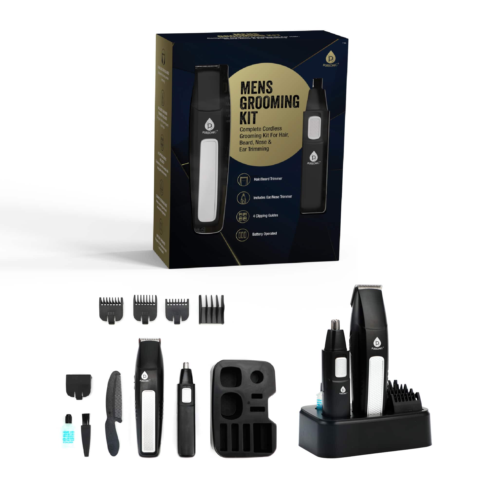 Pursonic Men's 10 Piece Grooming Kit – Hair, Beard, Nose & Ear