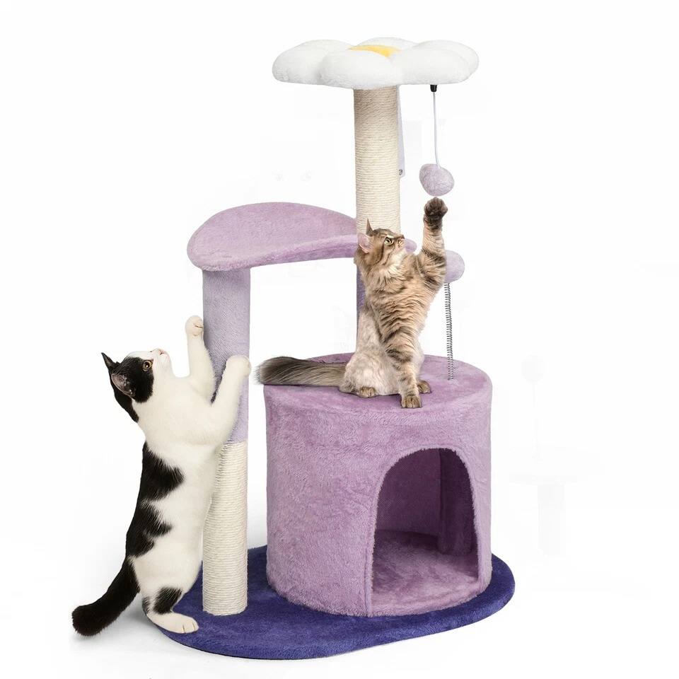 Alt View 6. Home Collection - Multi-Level Purple Cat Tree Tower with Scratching Post Condo and Play Balls - Purple.