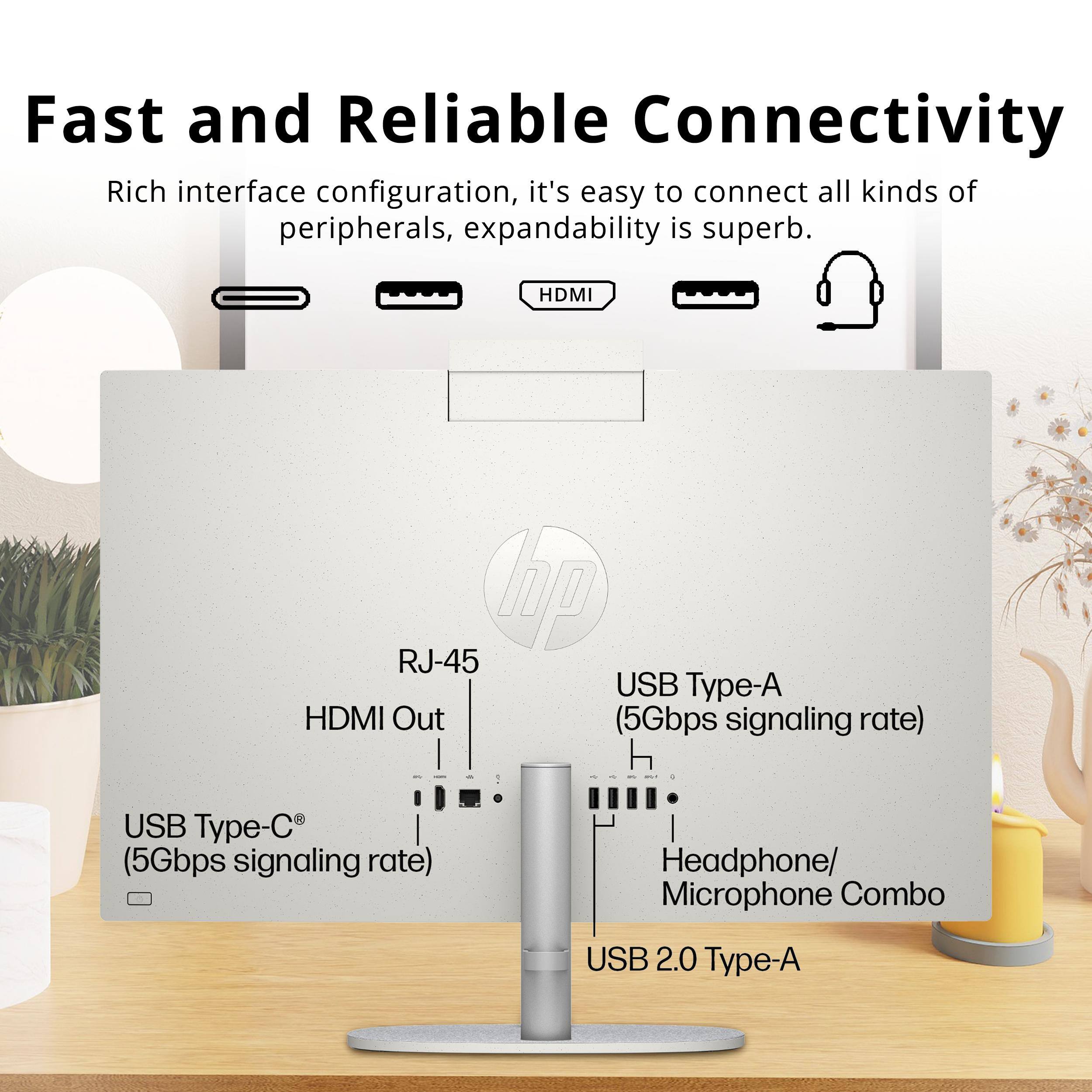 Fast and Reliable Connectivity  
Rich interface configuration, it's easy to connect all kinds of peripherals, expandability is superb.  
- HDMI Out (5Gbps signaling rate)  
- RJ-45  
- USB Type-A (5Gbps signaling rate)  
- USB Type-C (5Gbps signaling rate)  
- Headphone/Microphone Combo  
- USB 2.0 Type-A