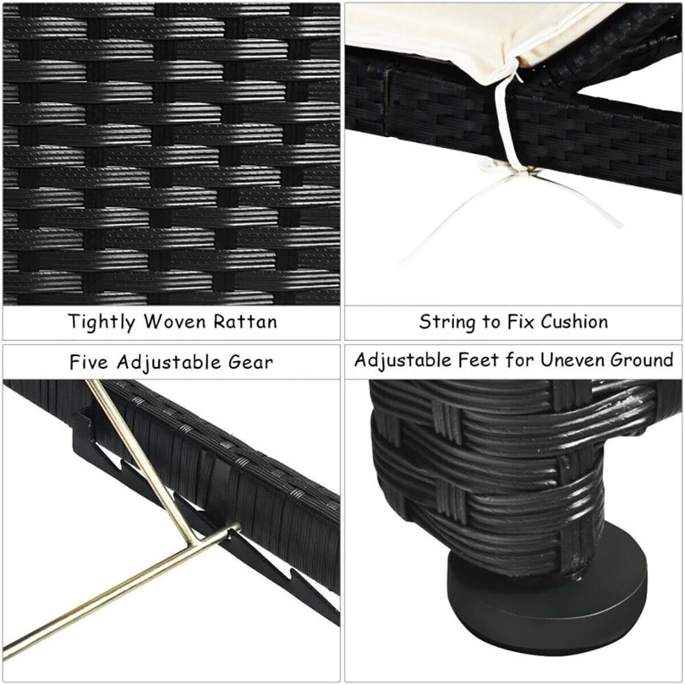 - Tightly Woven Rattan
- Five Adjustable Gear
- String to Fix Cushion
- Adjustable Feet for Uneven Ground