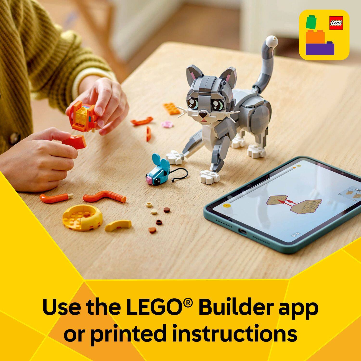 Use the LEGO Builder app or printed instructions.
