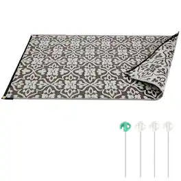 Odoland - RV Camping Mat 9'×12' Foldable, Reversible Mat - Brown