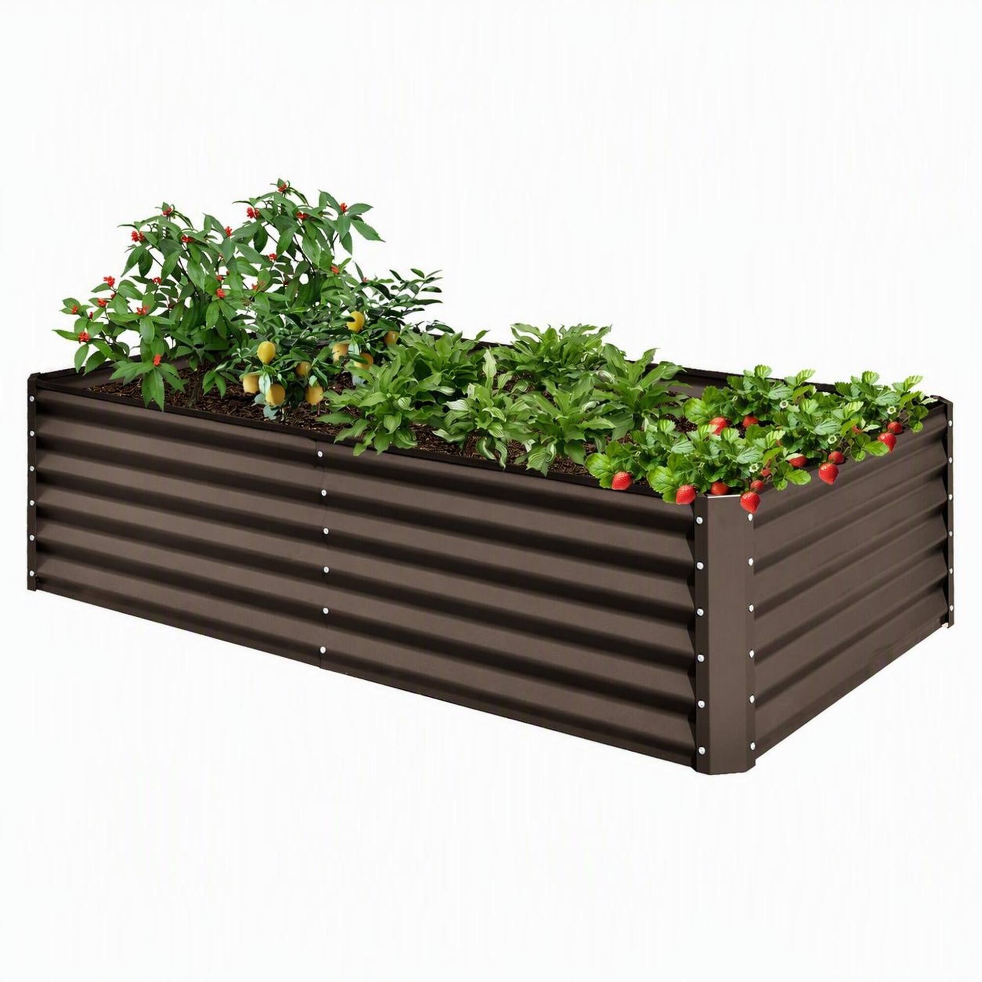 Front. RYHNUYNE - 6x3x1.5ft Galvanized Raised Garden Bed Outdoor Planter Box Metal Garden Box for Vegetables Flowers Brown - Brown.