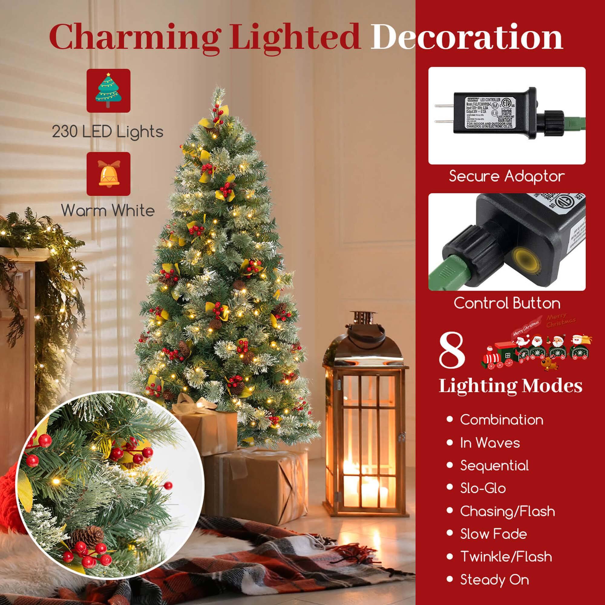 Charming Lighted Decoration

- 230 LED Lights
- Warm White
- Secure Adaptor
- Control Button
- Merry Christmas
- 8 Lighting Modes: Combination, In Waves, Sequential, Slo-Glo, Chasing/Flash, Slow Fade, Twinkle/Flash, Steady On